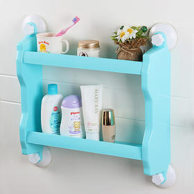 【置物架】*强力吸盘双层厨房浴室置物架 洗手间化妆品收纳架 壁挂卫浴储物架