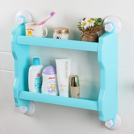 【置物架】*强力吸盘双层厨房浴室置物架 洗手间化妆品收纳架 壁挂卫浴储物架 商品图0