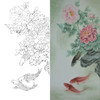 竖幅工笔四尺六尺花鸟白描底稿-牡丹鲤鱼《春江先暖》-多种白描尺寸可选-A121 商品缩略图0