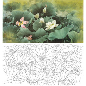 横幅工笔花鸟白描底稿-邹传安-荷花-A031