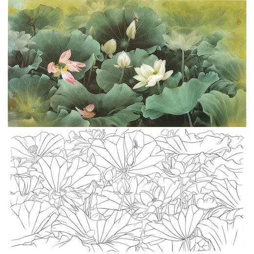 横幅工笔花鸟白描底稿-邹传安-荷花-A031 商品图0