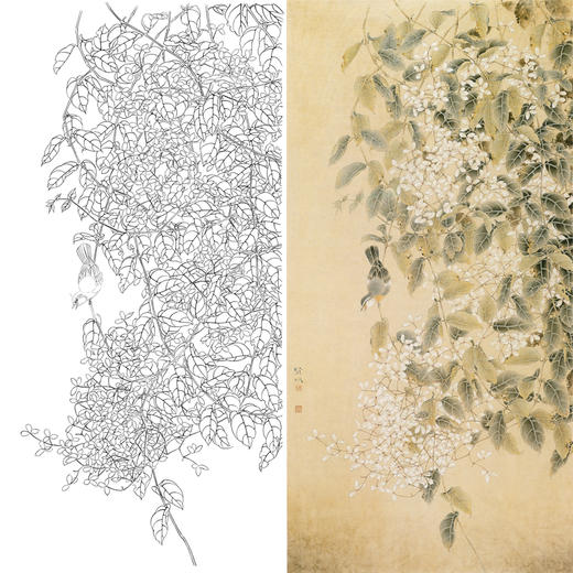 竖幅四尺六尺工笔花鸟白描底稿-A112 商品图0