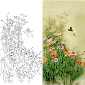 竖幅四尺六尺工笔花鸟白描底稿-A103