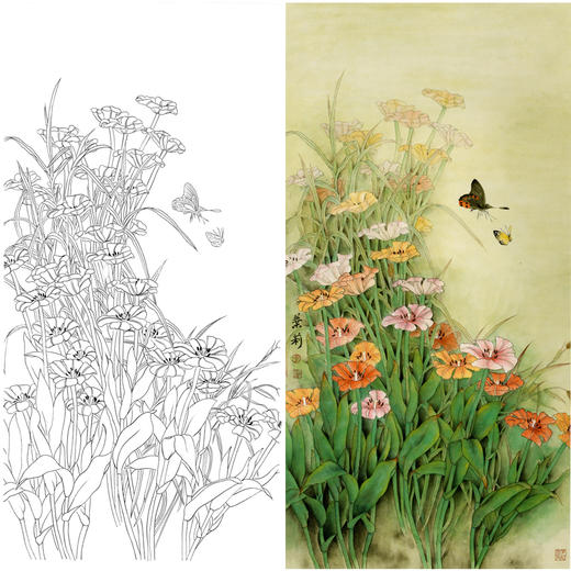 竖幅四尺六尺工笔花鸟白描底稿-A103 商品图0