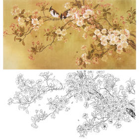 横幅四尺六尺工笔花鸟白描底稿-周中耀-樱花《幽枝淑态弄春晴》-A064