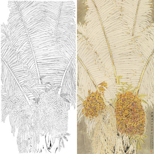 竖幅四尺六尺工笔花鸟白描底稿-热带植物-A110 商品图0