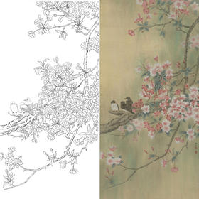 竖幅工笔花鸟白描底稿-李科宏-A049