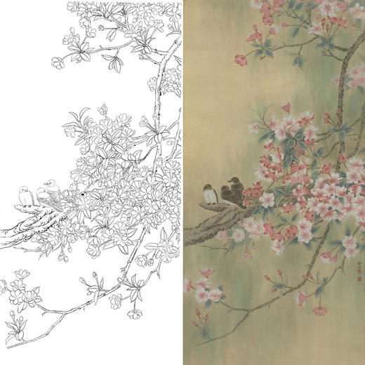 竖幅工笔花鸟白描底稿-李科宏-A049 商品图0