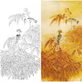 竖幅工笔花鸟白描底稿-曹小民-啄木鸟-A041