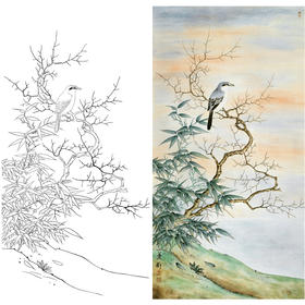 竖幅工笔花鸟白描底稿-A102