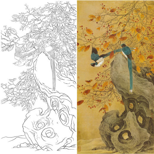 竖幅工笔花鸟白描底稿-曹小民-A045 商品图0