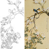 竖幅工笔花鸟白描底稿-陈之佛-桃花春禽-多种白描尺寸可选-A107 商品缩略图0
