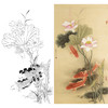竖幅工笔花鸟白描底稿-路雨年-荷花鲤鱼-A057 商品缩略图0