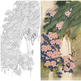 竖幅四尺六尺工笔花鸟白描底稿-周彦生《花晖》-多种白描尺寸可选-A084