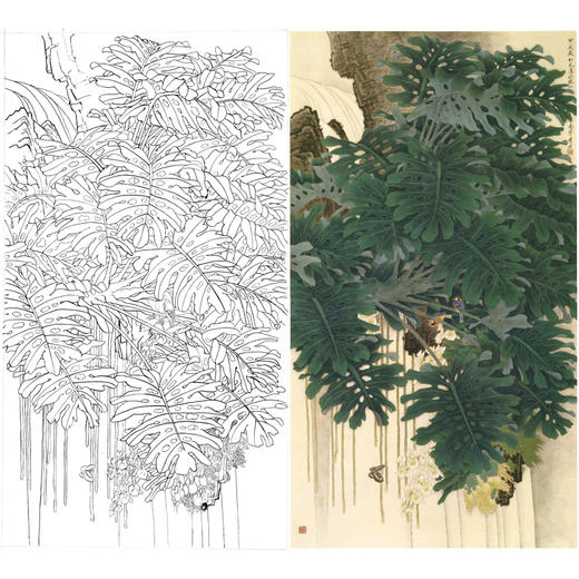 竖幅工笔花鸟白描底稿-周彦生《清流》-多种白描尺寸可选-A072 商品图0