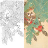 竖幅四尺六尺工笔花鸟白描底稿-喻继高-芭蕉麻雀-《蕉林双雀》-多种白描尺寸可选-A080 商品缩略图0