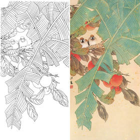 竖幅四尺六尺工笔花鸟白描底稿-喻继高-芭蕉麻雀-《蕉林双雀》-多种白描尺寸可选-A080