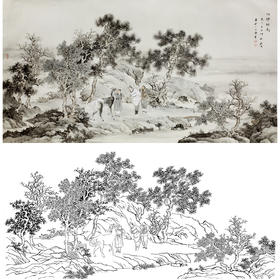 白描底稿-横幅工笔山水人物-C001