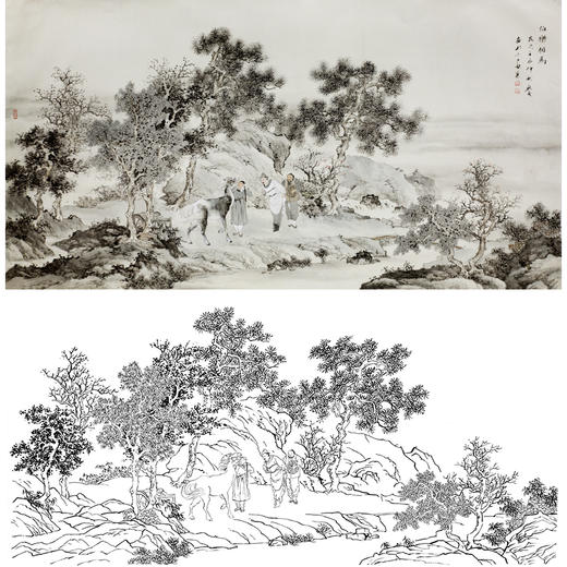 白描底稿-横幅工笔山水人物-C001 商品图0