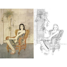 崔景哲竖幅工笔现代仕女人物白描底稿-B022