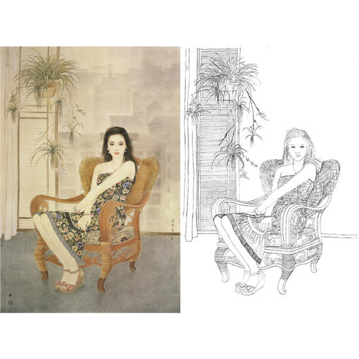 崔景哲竖幅工笔现代仕女人物白描底稿-B022 商品图0