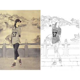 崔景哲竖幅工笔现代仕女人物白描底稿-B007