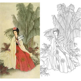 竖幅工笔传统仕女人物白描底稿-B029