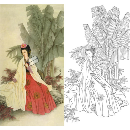 竖幅工笔传统仕女人物白描底稿-B029 商品图0