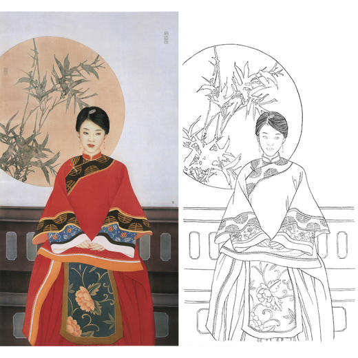 崔景哲竖幅工笔现代仕女人物白描底稿-B025 商品图0