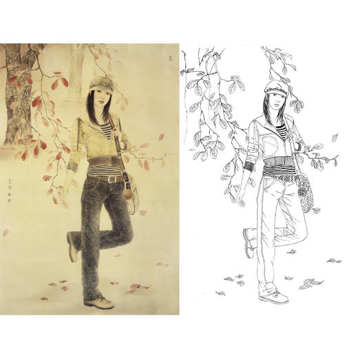 崔景哲竖幅工笔现代仕女人物白描底稿-B018 商品图0