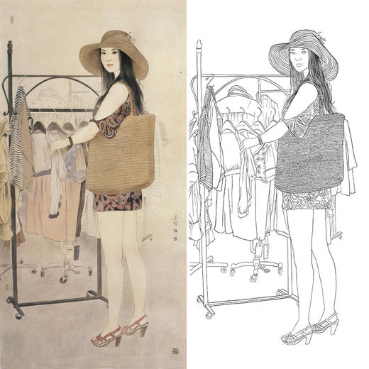 崔景哲竖幅工笔现代仕女人物白描底稿-B026 商品图0