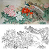 横幅四尺六尺工笔花鸟白描底稿-牡丹锦鸡-A180 商品缩略图0