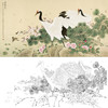 横幅四尺六尺工笔花鸟白描底稿-喻继高松鹤-仙鹤《瑞鹤迎春》-多种白描尺寸可选-A172 商品缩略图0