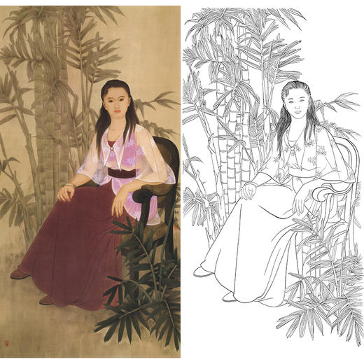 李新禹竖幅工笔现代仕女人物白描底稿-B027 商品图0