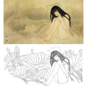 崔景哲横幅工笔现代仕女人物白描底稿-人体-B003