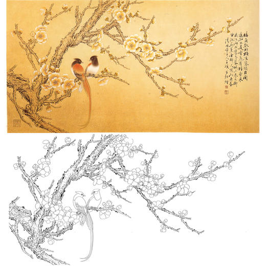 横幅四尺六尺工笔花鸟白描底稿-梅花-A159 商品图0