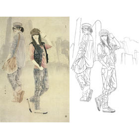 崔景哲竖幅工笔现代仕女人物白描底稿-B028