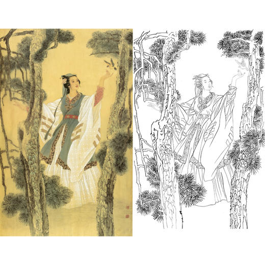 王美芳竖幅工笔传统仕女人物白描底稿《鱼玄机》-多种白描尺寸可选-B014 商品图0
