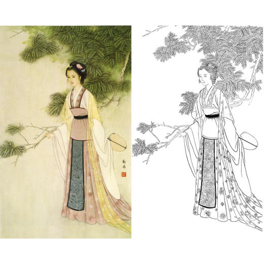李新禹竖幅工笔传统仕女人物白描底稿-B009 商品图0