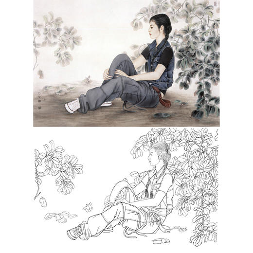 崔景哲横幅工笔现代仕女人物白描底稿-B005 商品图0