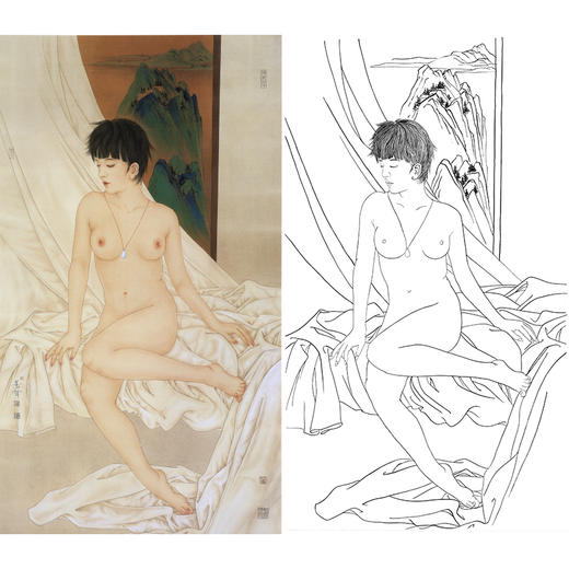 崔景哲竖幅工笔现代仕女人物白描底稿-人体-B034 商品图0