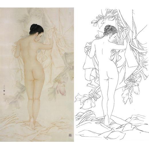 崔景哲竖幅工笔现代仕女人物白描底稿-人体-B037 商品图0