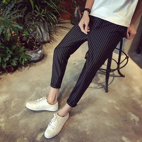 【服饰鞋包】夏季九分裤男小脚裤日系复古条纹哈伦裤显瘦修身裤子男休闲裤