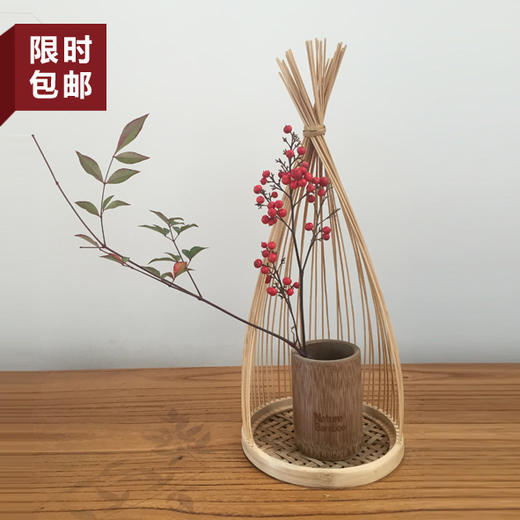 特 自然家 实用礼物马尾竹编花瓶茶室花器摆件 茶道禅意竹插花器 商品图1