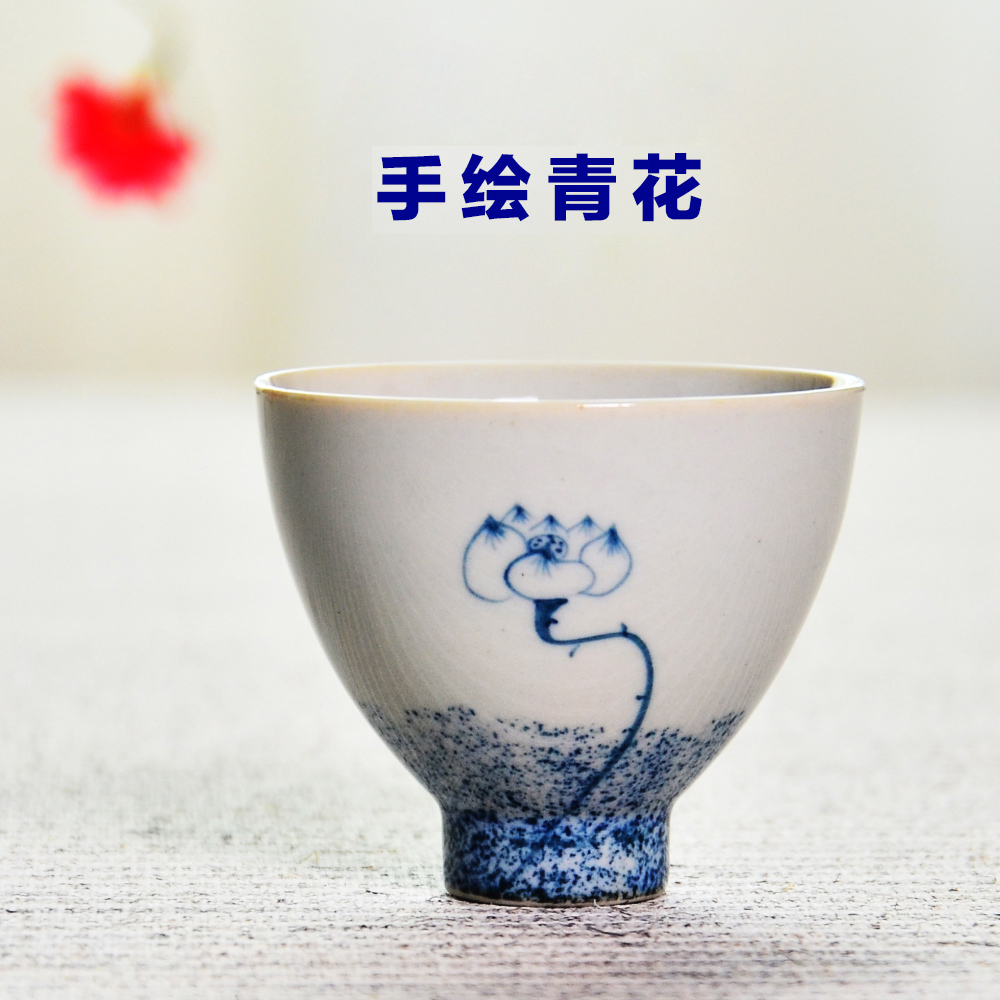 永利汇陶瓷手绘功夫品茗杯青花瓷小茶杯个人杯主人单杯茶具