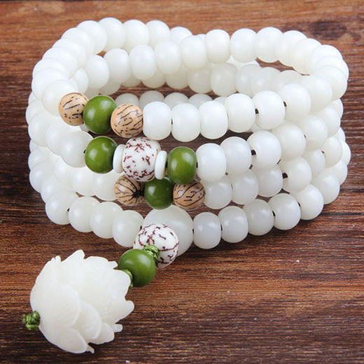 天然海南白玉菩提根佛珠手串莲花吊坠血丝菩提子念珠 商品图1