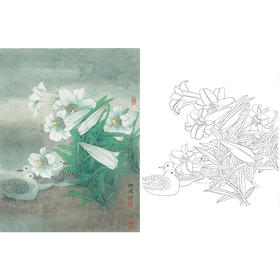 工笔花鸟白描底稿-百合花《润物无声》-斗方小品册页-A208