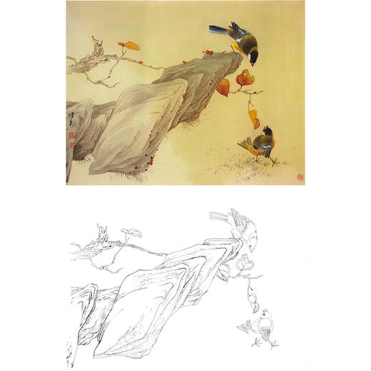 工笔花鸟白描底稿邹传安斗方小品册页a193