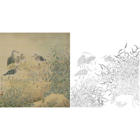 工笔花鸟白描底稿-红廖《秋趣图》-斗方小品册页-多种白描尺寸可选-A214