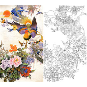 竖幅工笔花鸟白描底稿-凤凰-A210